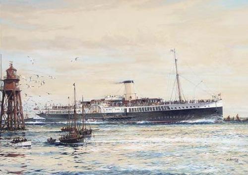 Jack Spurling The paddle steamer Crested Eagle running down the Thames Estuary, her deck crowded with passengers Germany oil painting art